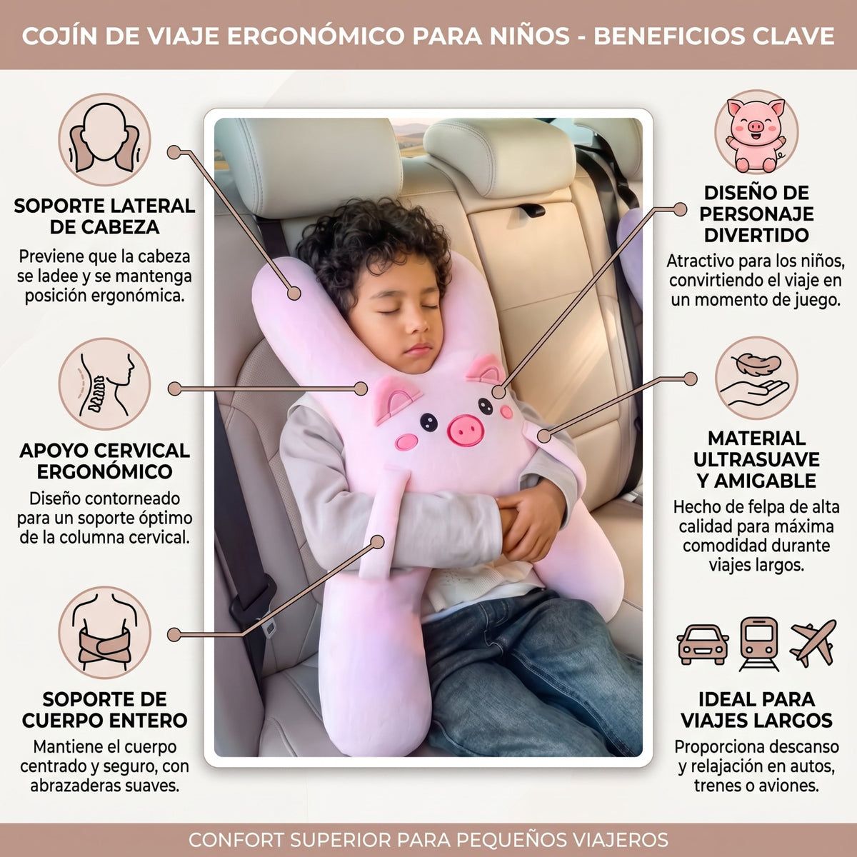 Cojín cervical infantil para asiento de coche