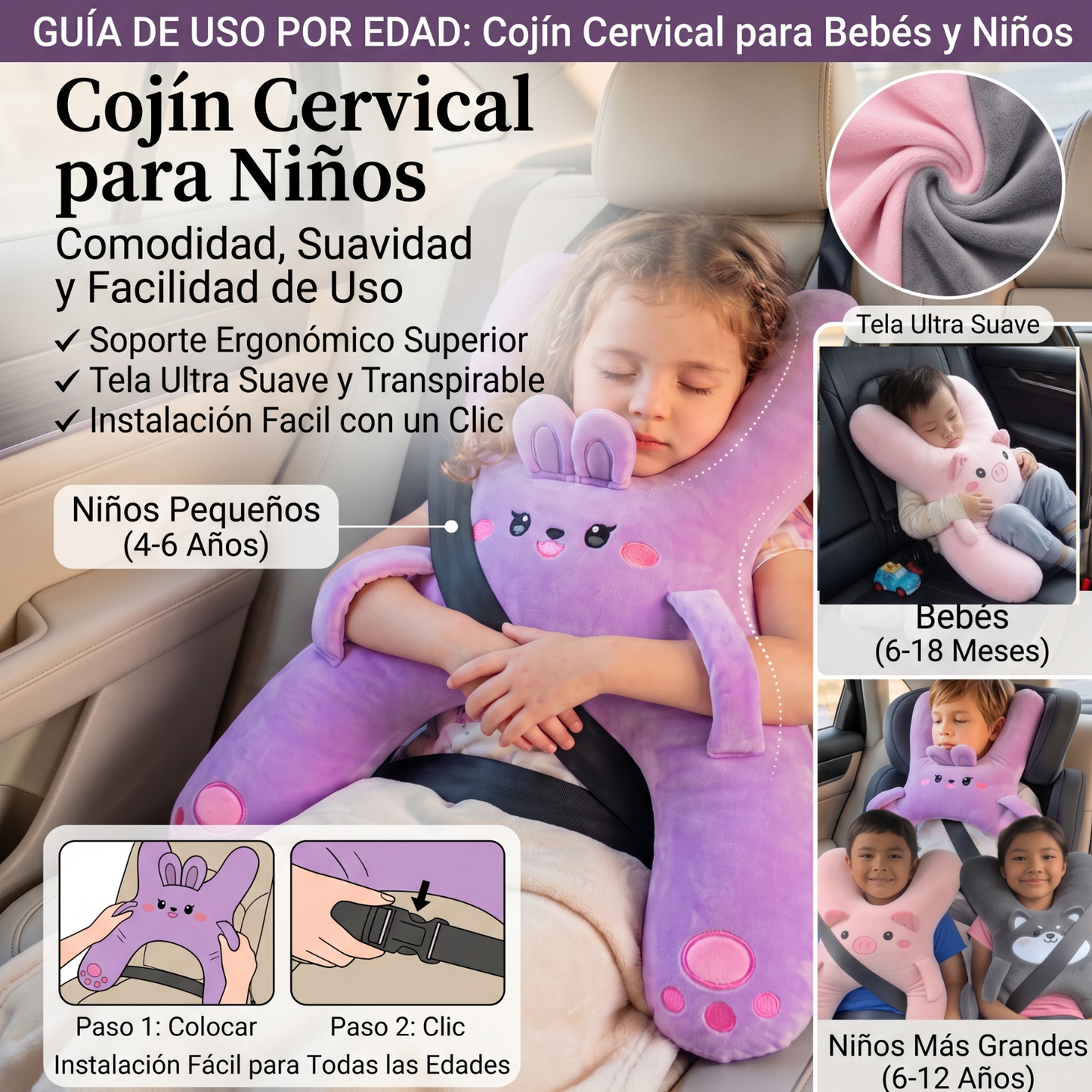 Cojín cervical infantil para asiento de coche